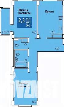 2-к квартира, строящийся дом, 71м2, 4/14 этаж