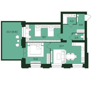 2-к квартира, вторичка, 78м2, 1/9 этаж