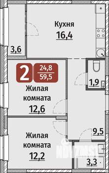 2-к квартира, вторичка, 60м2, 14/17 этаж