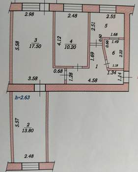 3-к квартира, вторичка, 57м2, 2/5 этаж