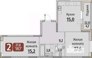 2-к квартира, строящийся дом, 62м2, 3/9 этаж