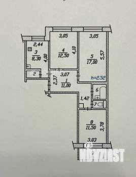3-к квартира, вторичка, 65м2, 6/9 этаж