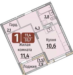 1-к квартира, строящийся дом, 35м2, 6/9 этаж