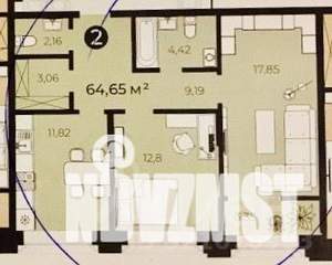 2-к квартира, вторичка, 65м2, 7/17 этаж