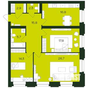 3-к квартира, вторичка, 104м2, 5/9 этаж
