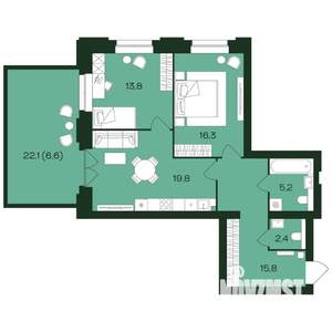 2-к квартира, вторичка, 80м2, 1/9 этаж