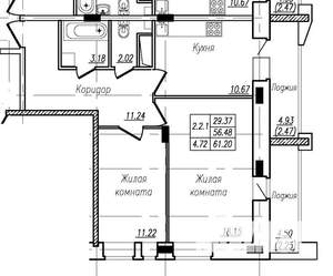 2-к квартира, вторичка, 61м2, 16/17 этаж
