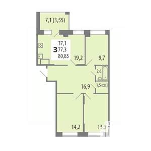 3-к квартира, строящийся дом, 81м2, 14/15 этаж