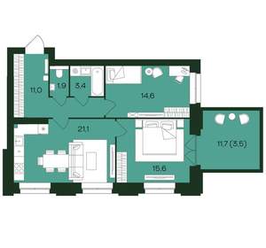 2-к квартира, вторичка, 71м2, 1/9 этаж