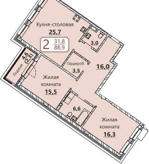 2-к квартира, вторичка, 91м2, 2/8 этаж