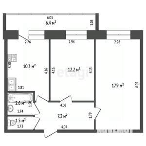 2-к квартира, вторичка, 52м2, 9/10 этаж