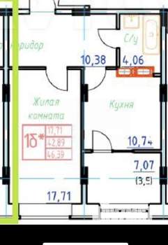 1-к квартира, вторичка, 46м2, 9/17 этаж