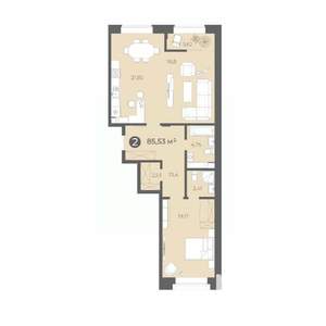 2-к квартира, строящийся дом, 86м2, 2/12 этаж