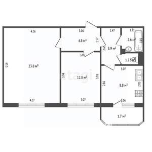 1-к квартира, вторичка, 57м2, 8/10 этаж