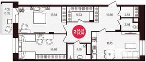 2-к квартира, вторичка, 84м2, 7/16 этаж