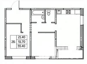 2-к квартира, строящийся дом, 55м2, 24/24 этаж