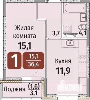 1-к квартира, строящийся дом, 38м2, 4/9 этаж