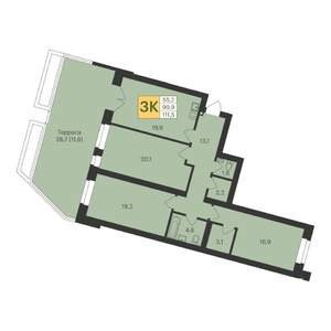 3-к квартира, вторичка, 113м2, 1/7 этаж