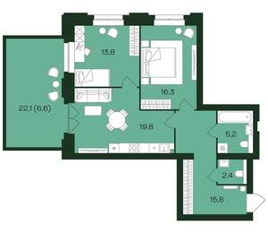 2-к квартира, вторичка, 80м2, 1/9 этаж