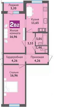 2-к квартира, вторичка, 65м2, 11/16 этаж