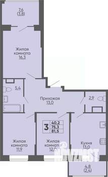 3-к квартира, строящийся дом, 82м2, 10/16 этаж