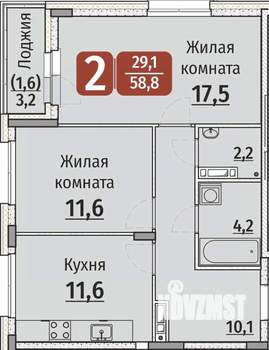 2-к квартира, строящийся дом, 60м2, 5/9 этаж