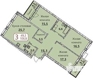 3-к квартира, вторичка, 107м2, 1/8 этаж