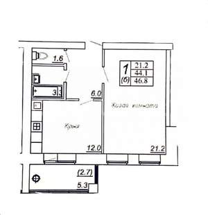 1-к квартира, вторичка, 47м2, 1/9 этаж